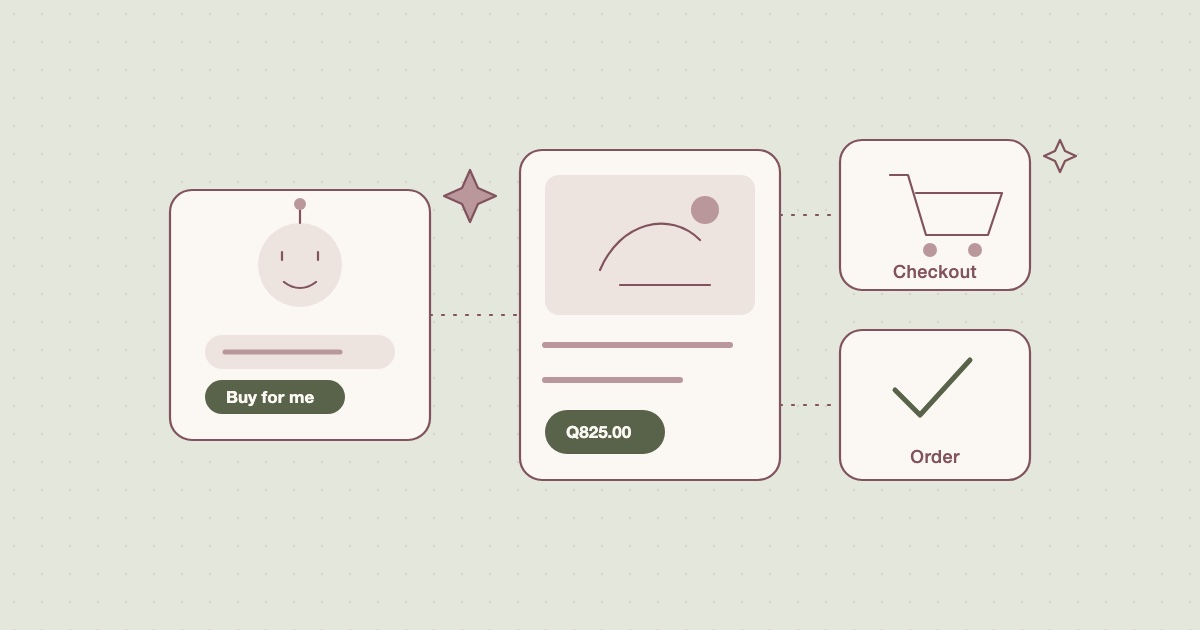 Illustration: an AI agent picks a product, goes through checkout and confirms the order