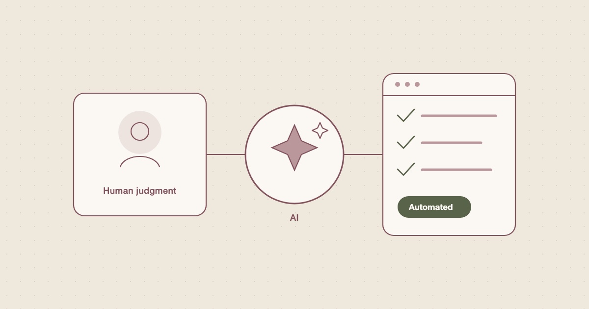 Illustration: human judgment guides AI, which completes automated tasks